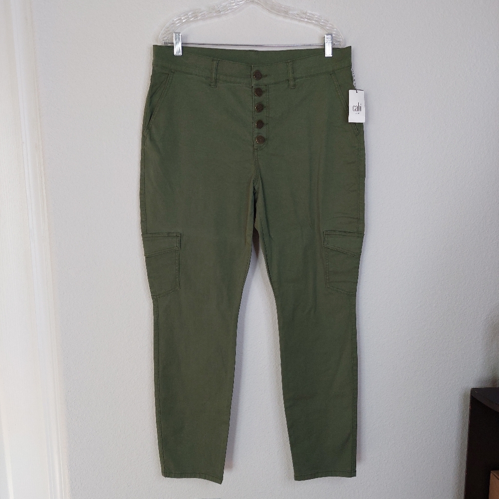 Olive Green High-Rise Cargo Ankle Pants